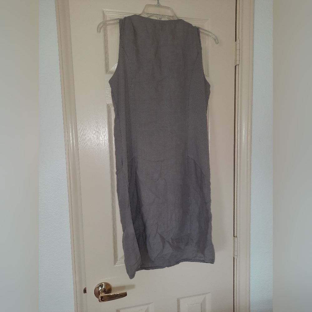 Lina Tomei Womens Dress Size S Gray Linen Stretch Beaded Neckline summer - Picture 5 of 8